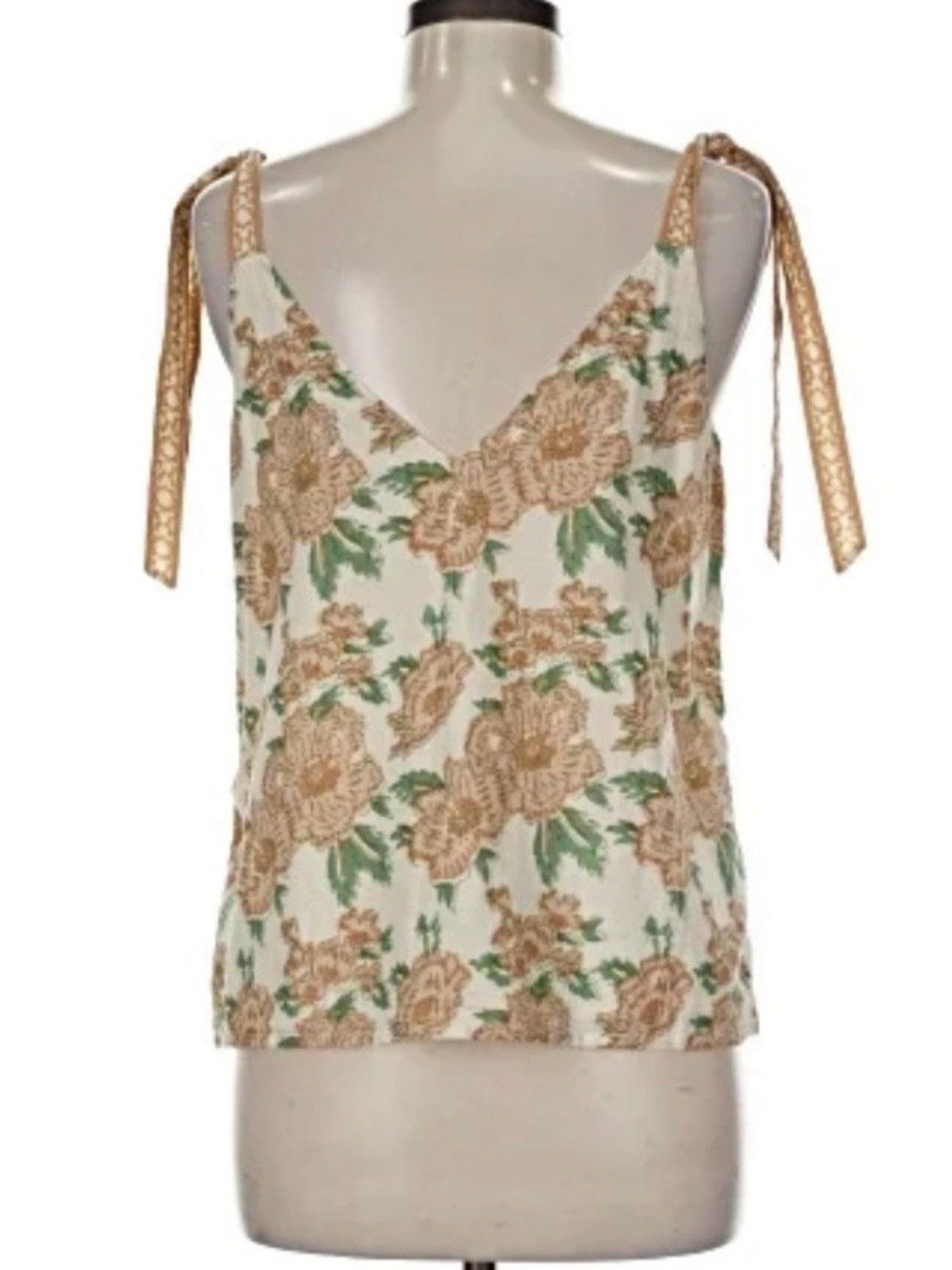 Cleobella Cream Floral Tie-Shoulder Cami with Green Leaves